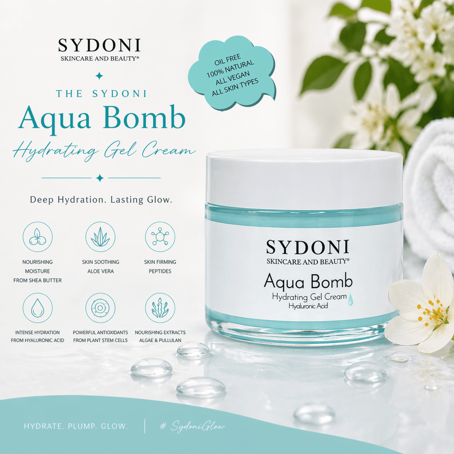 SYDONI AQUA BOMB HYDRATING GEL CREAM – Deep Hydration for Plump, Radiant Skin 1.7 fl. oz.